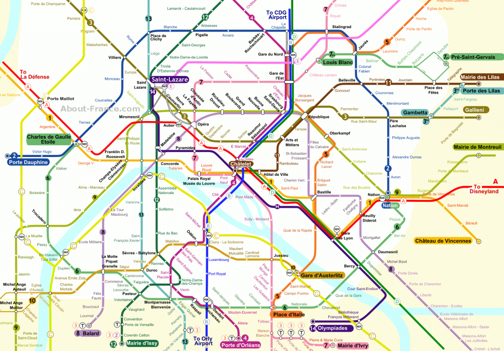 Central Paris Metro Map - About-France - Map Of Paris Metro Printable