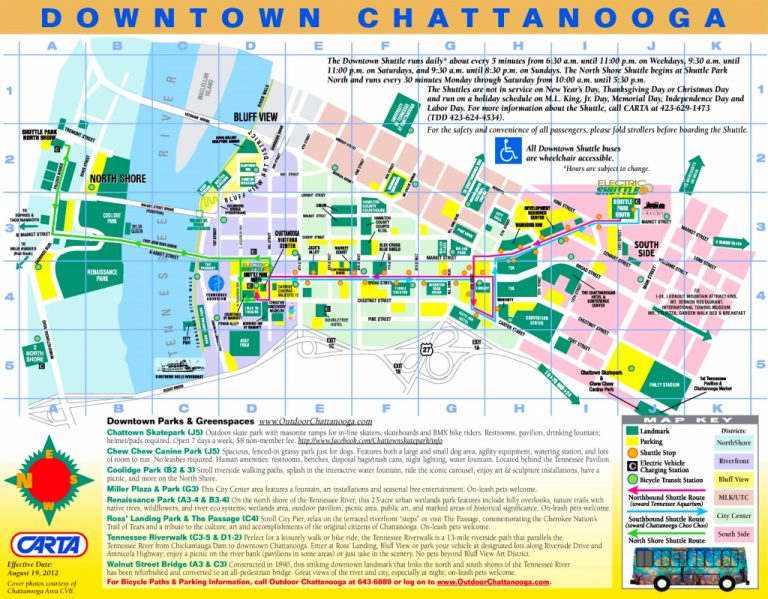 chattanooga tourist map printable map of chattanooga 768x599
