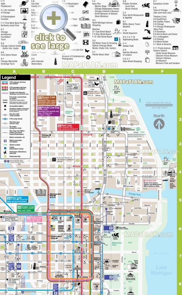 Chicago Maps - Top Tourist Attractions - Free, Printable City Street Map - Magnificent Mile Map Printable