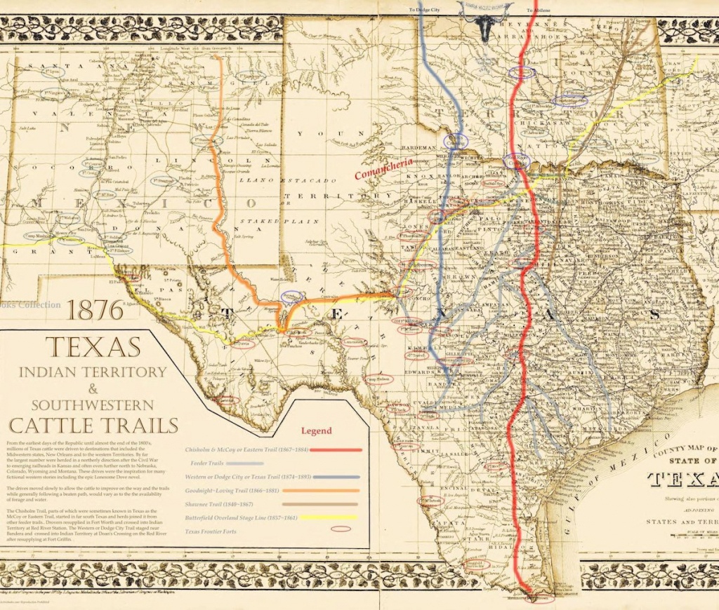 Chisholm Pete Map 76 | Texas Historical Maps | Trail Maps, Cattle - Texas Cattle Trails Map