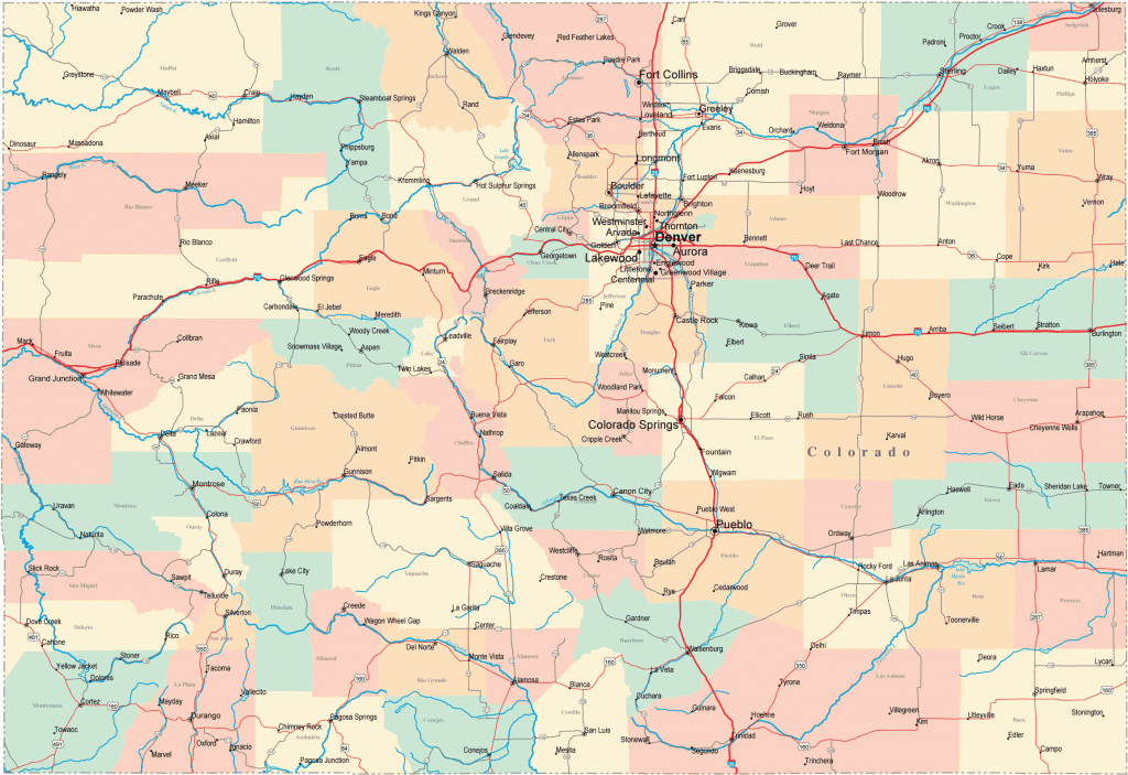 Colorado Road Map - Co Road Map - Colorado Highway Map - Printable Map Of Colorado Cities