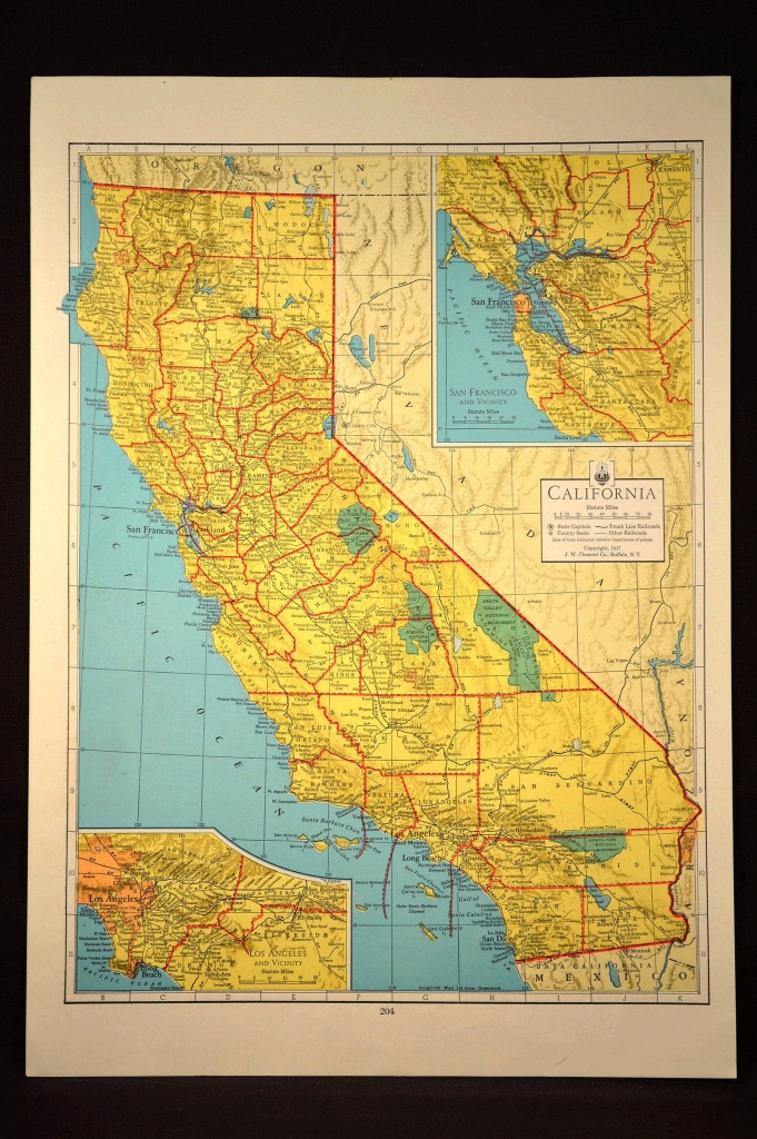 Colorful Yellow Vintage California Map California Colorful | Map - California Map Wall Art