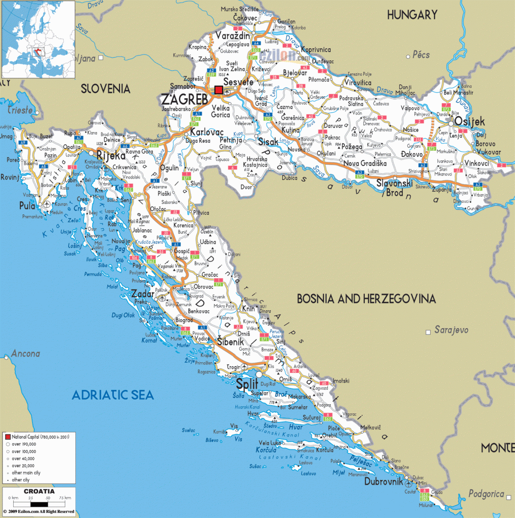 Croatia Road Map,transport Map Of Croatia, Croatia Transportation - Printable Map Of Croatia
