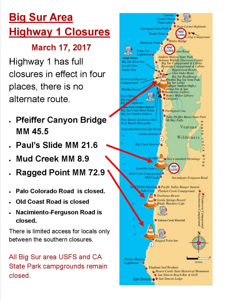 Current Big Sur Highway 1 Closures Big Sur California California Road Closures Map 