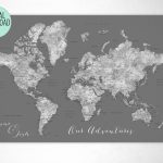 Custom Quote Printable Gray World Map With Cities, Capitals   Custom Printable Maps