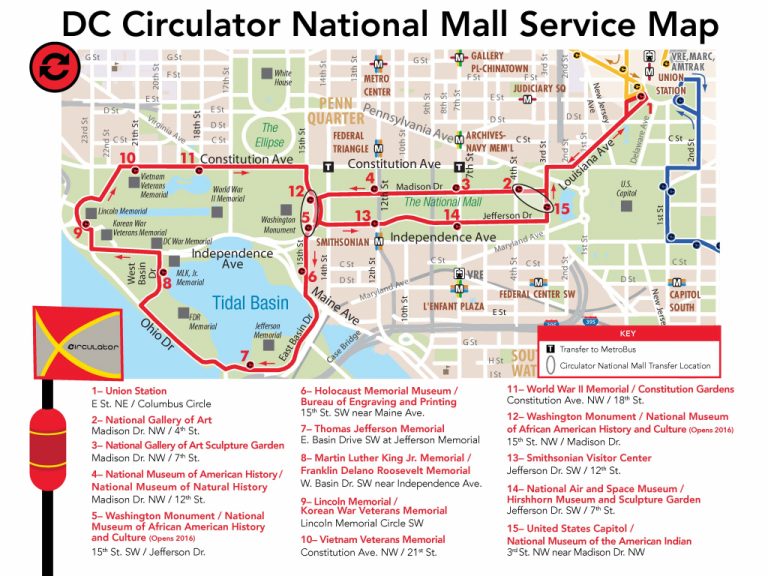 D.c. Circulator National Mall Route - Printable Map Of Dc Monuments ...