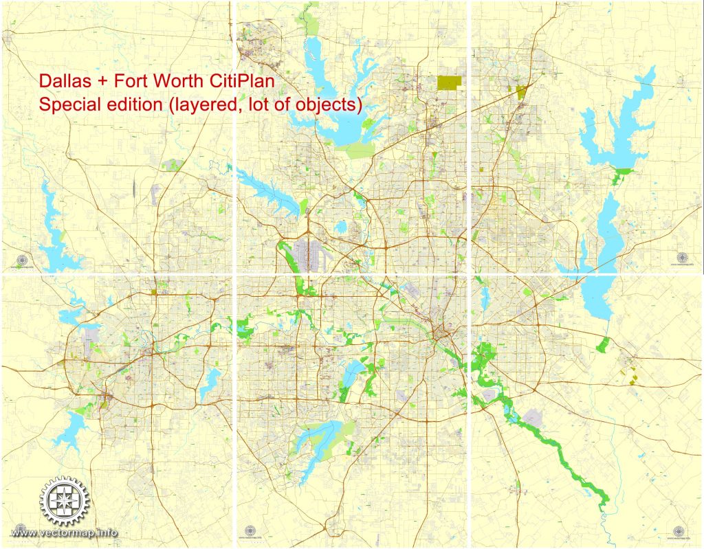 Dallas Fort Worth Tx Pdf Map Us Exact Vector Street Cityplan Map Printable Map Of Dfw 0715