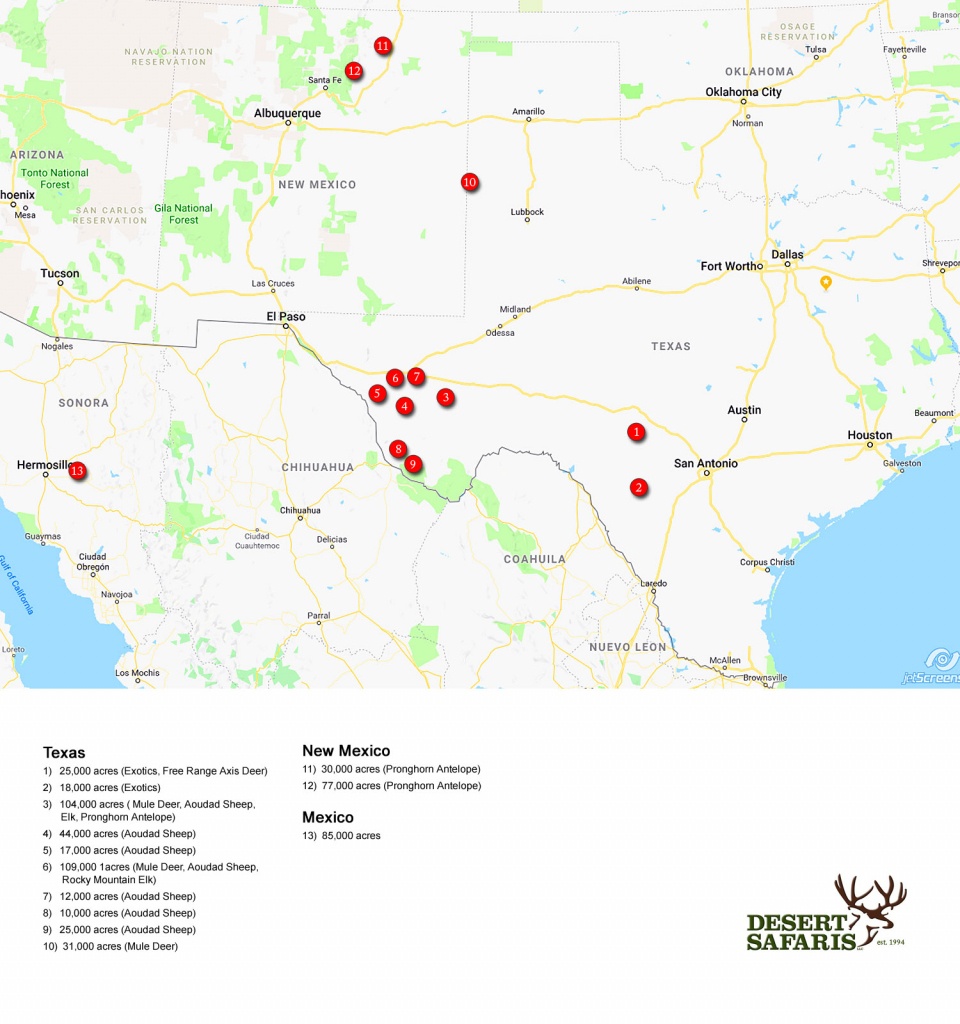 Desert Safaris Ranch/hunt Locations - Texas Hunting Map