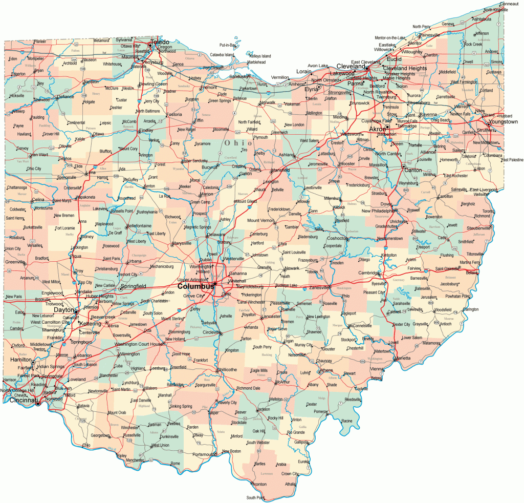 Detailed-Map-Of-Ohio-Free | Canvas | Ohio Map, State Map, Us State Map - Free Printable State Road Maps