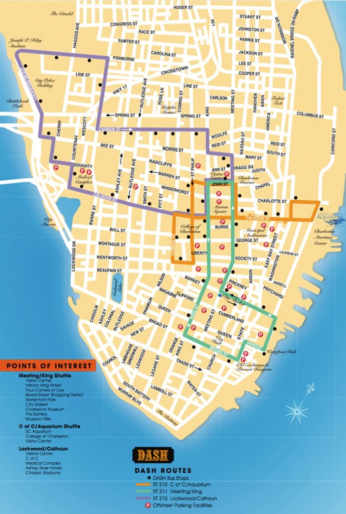 Detailed Map Of The Charleston Dash Trolley Routes. | Charleston Sc - Printable Map Of Charleston Sc Historic District
