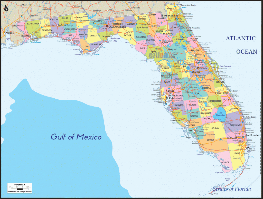 Detailed Political Map Of Florida - Ezilon Maps - Gulf Coast Cities In Florida Map