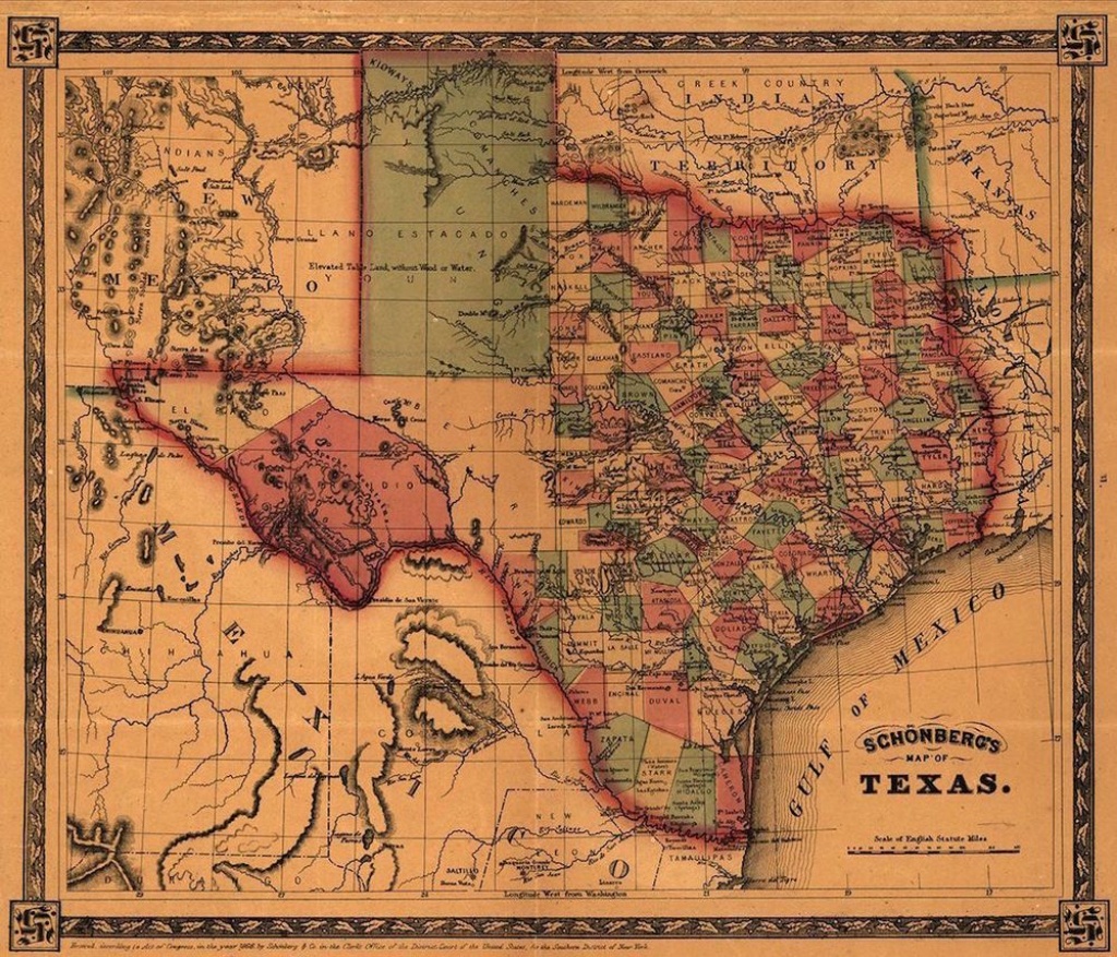 Details About Map Of Texas 1866 Antique State Map Rolled Canvas - Vintage Texas Map
