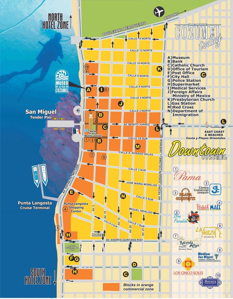 Downtown Cozumel Map | Cozumel In 2019 | Cozumel Cruise, Cozumel ...