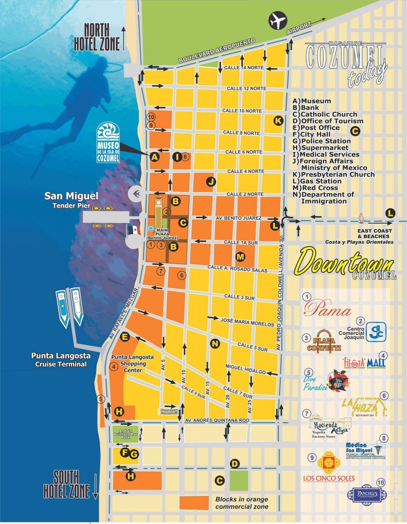 Downtown Cozumel Map | Cozumel In 2019 | Cozumel Cruise, Cozumel - Printable Street Map Of Cozumel