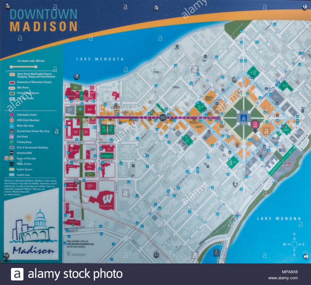 Downtown Madison Wisconsin Map Stock Photo: 185852640 - Alamy - Printable Map Of Downtown Madison Wi