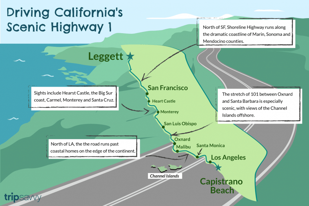 Driving California&amp;#039;s Scenic Highway One - California Highway 1 Road Trip Map