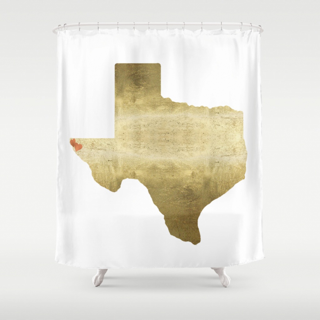 El Paso Hearts Texas Map Gold Foil Shower Curtainhuntleigh - Texas Map Shower Curtain