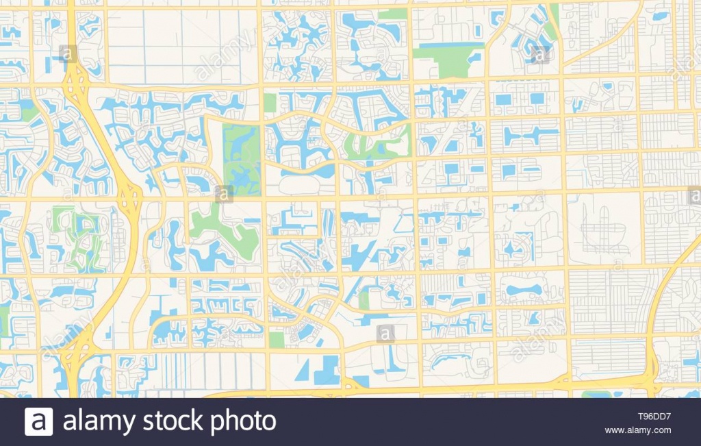 Empty Vector Map Of Pembroke Pines, Florida, Usa, Printable Road Map - Pembroke Pines Florida Map
