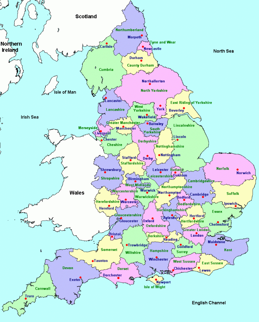 England County Towns - Printable Map Of Uk Cities And Counties