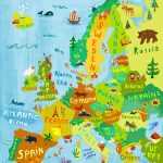 Europe Map Illustration / Digital Print Poster / Kidschengel   Map Of Europe For Kids Printable