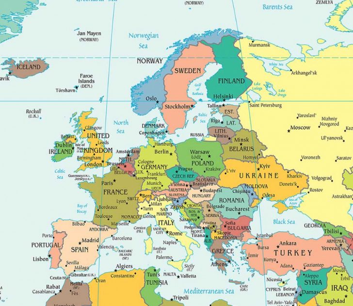 Printable Political Map Of Europe
