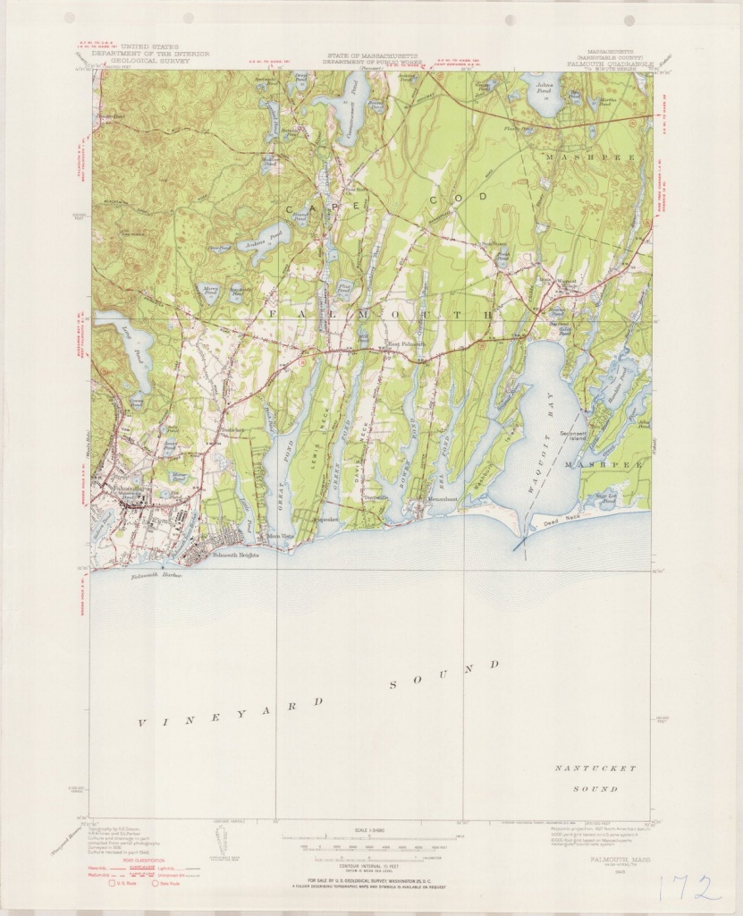 Falmouth Ma 1946-1954 Original Usgs Topographic Map Cape | Etsy - Printable Map Of Falmouth Ma