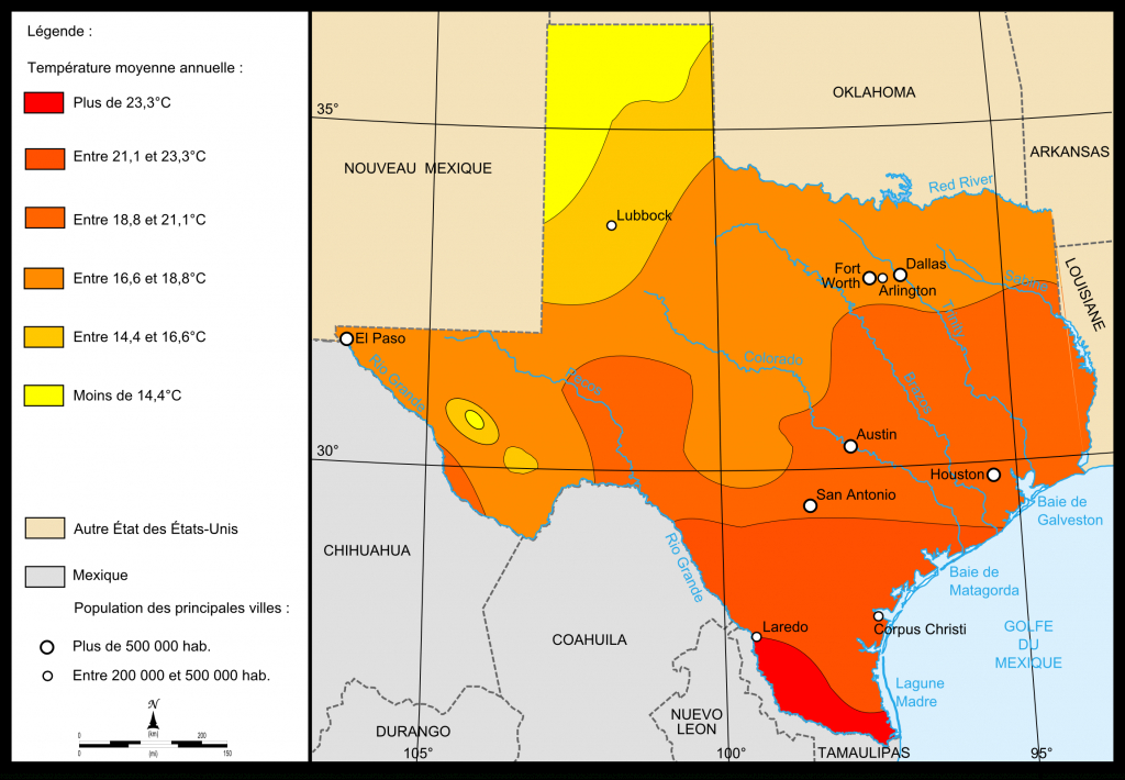 Fichier:map Of Texas Temperatures — Wikipédia - Texas Temperature Map