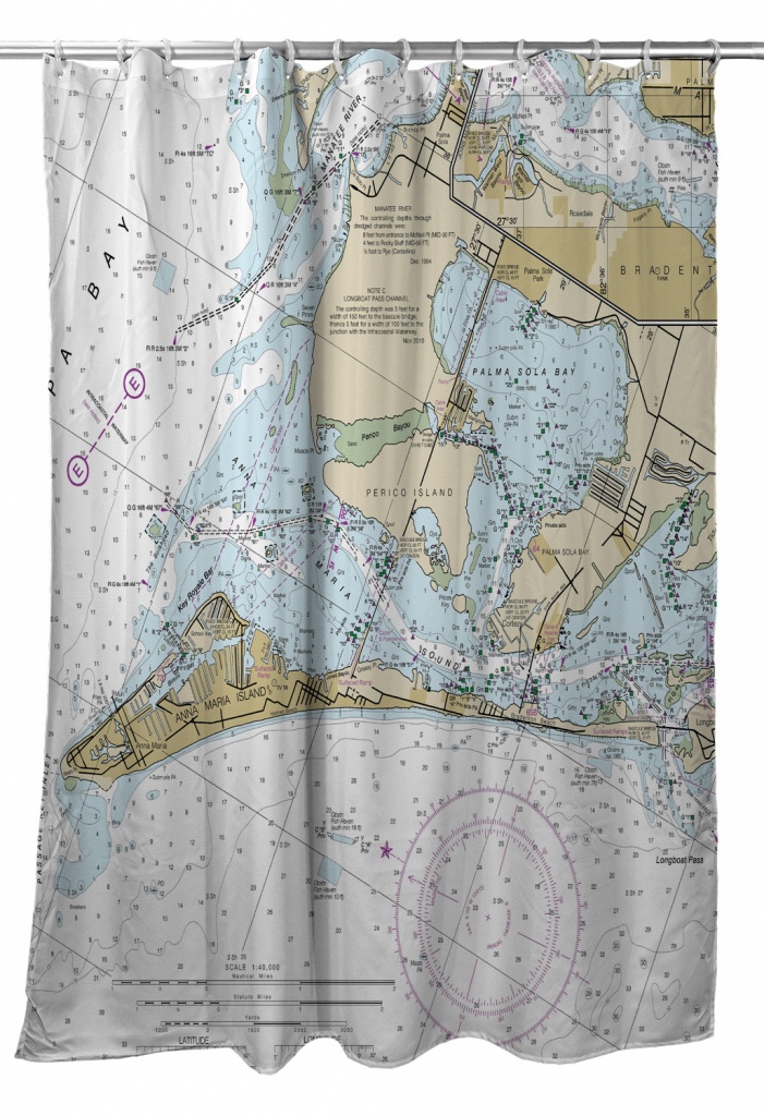 Fl: Anna Maria Island, Fl Nautical Chart Shower Curtain - Florida Map Shower Curtain