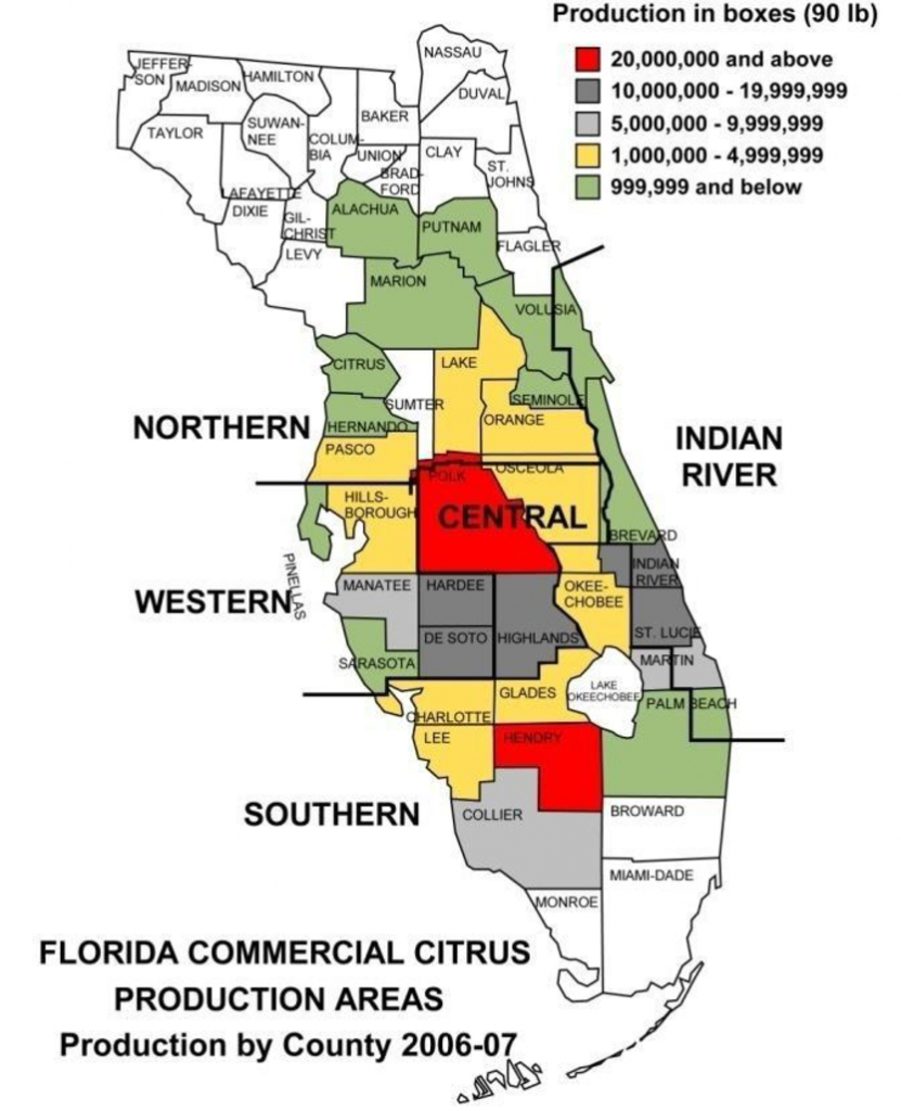 Florida Citrus Producing Regions And Counties, 2006–2007 Source - Florida Citrus Greening Map