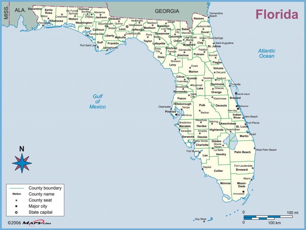 Florida County Outline Wall Map - Maps - Florida Wall Map