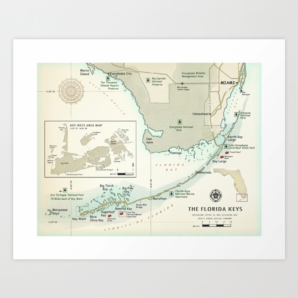 Florida Keys [Vintage Inspired] Area Map Art Print - Florida Keys Map Art