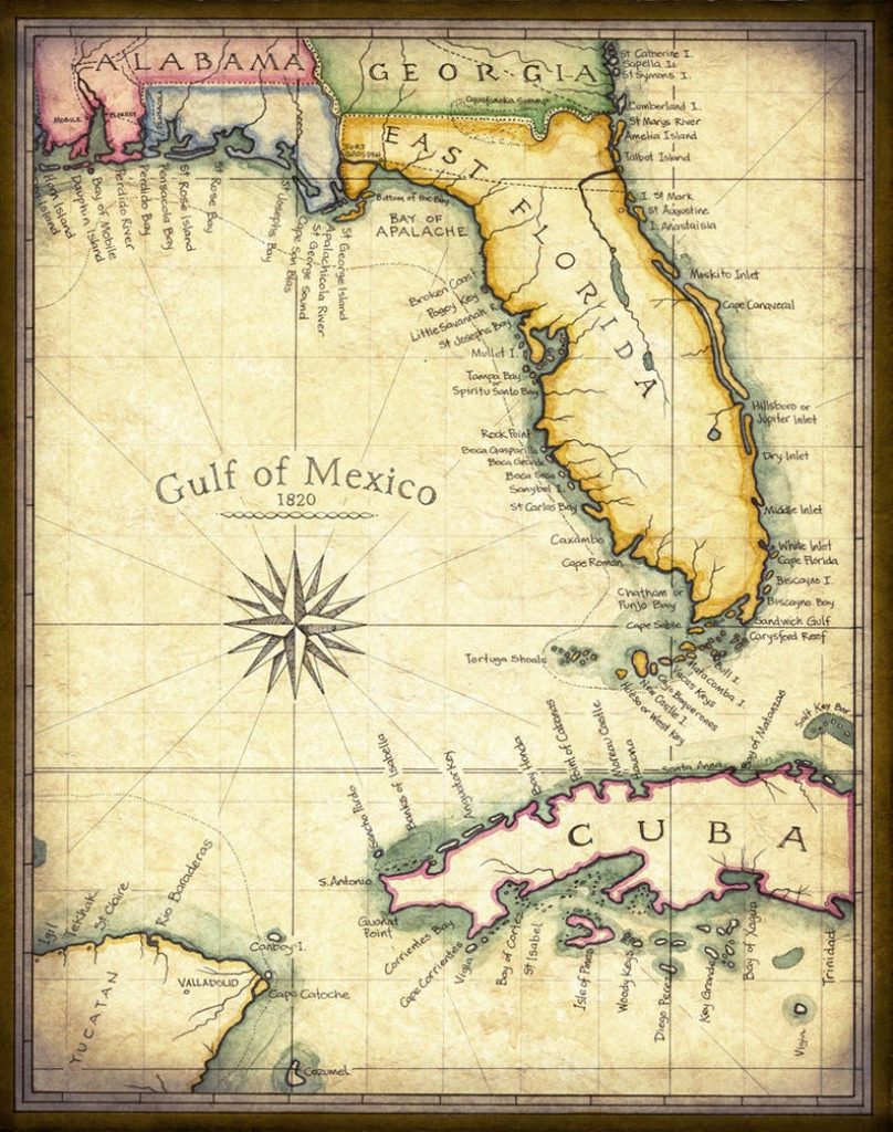 florida map art 1820 11 x 14 prints from hand etsy old