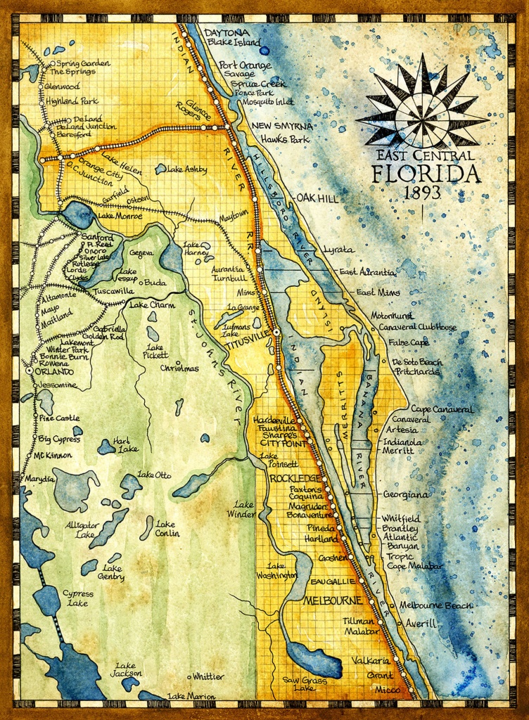 Florida Map Art Print C. 1893 | Etsy - Florida Map Art