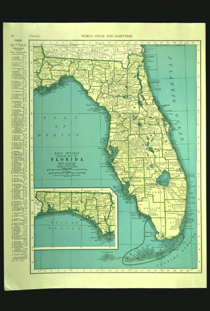 Florida Map Of Florida Wall Art Decor Print Vintage Old Green | Etsy - Map Of Florida Wall Art