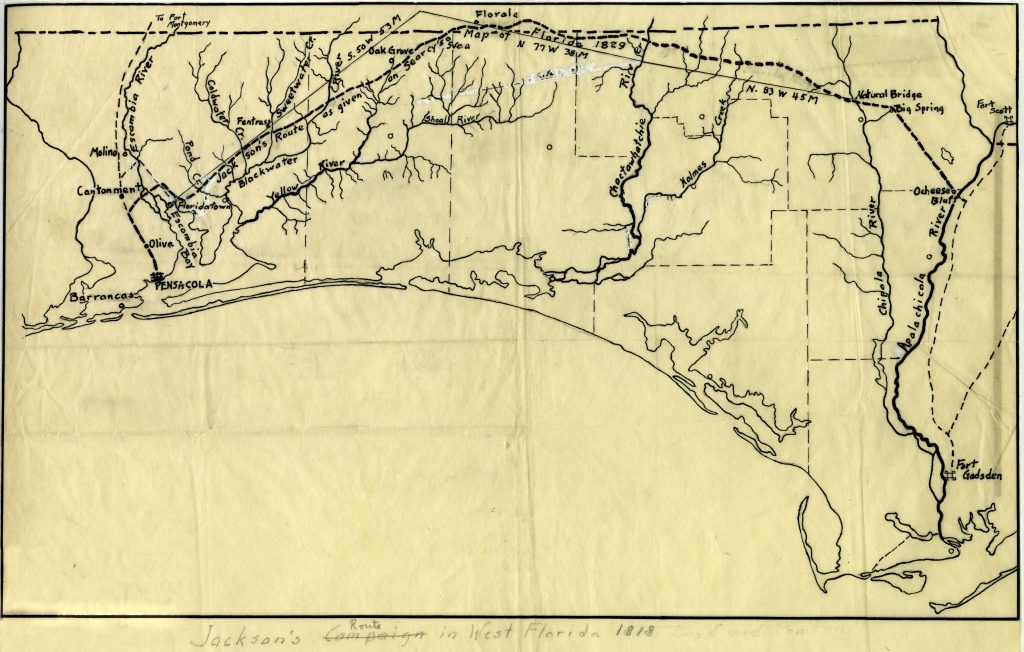 Florida Memory Map Of Andrew Jackson s Route In West Florida 1818