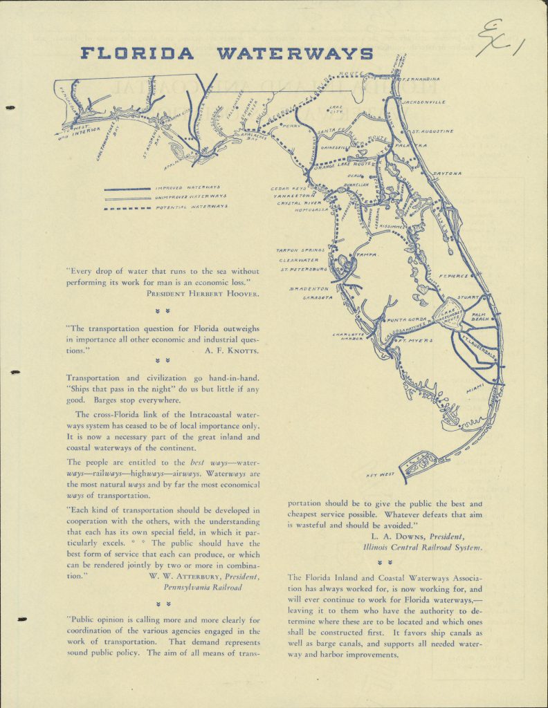 Florida Memory Map Of Florida - Florida Memory Map Of Florida Waterways And Proposed Canals Ca 1930 Florida Waterways Map 792x1024