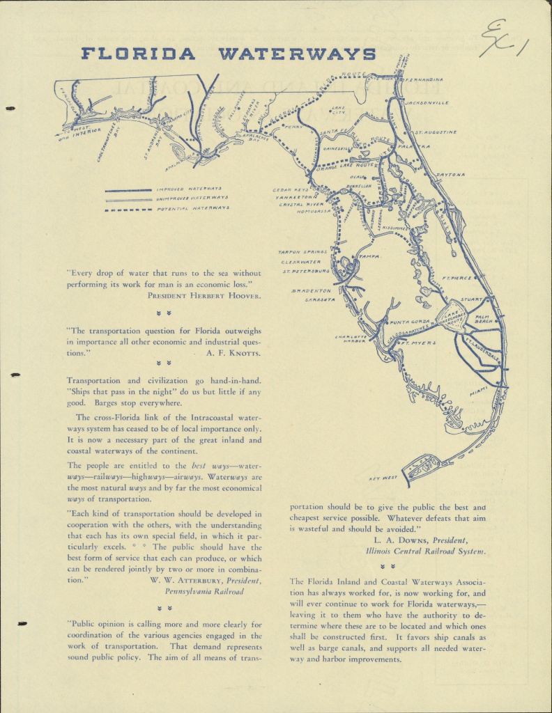 Florida Memory - Map Of Florida Waterways And Proposed Canals (Ca. 1930) - Florida Waterways Map