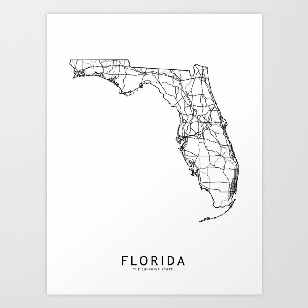 Florida White Map Art Printmultiplicity | Society6 - Florida Map Artwork
