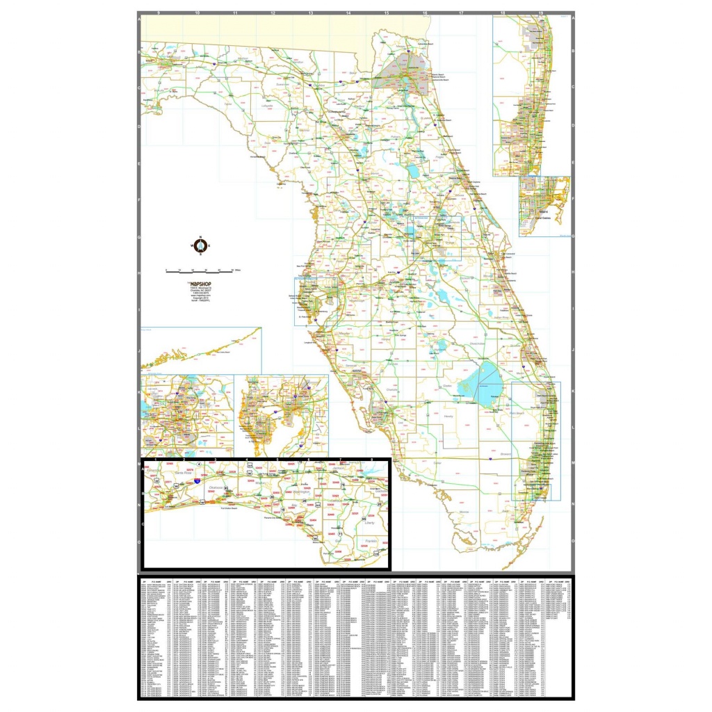 Florida Zip Code Wall Map - The Map Shop - Florida Zip Code Map
