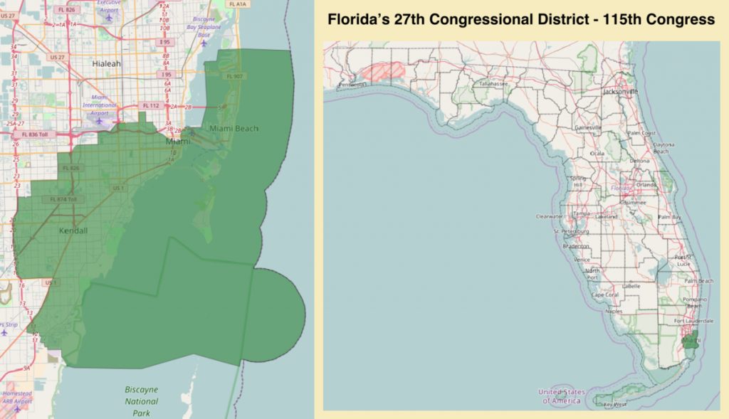 Florida 39 s 27Th Congressional District - Floridas 27th Congressional District Wikipedia Coral Gables Florida Map 1024x589 