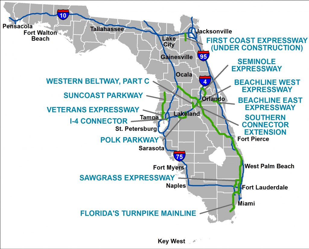 Florida 39 s Turnpike The Less Stressway - Floridas Turnpike The Less Stressway Road Map Of North Florida 1024x824 