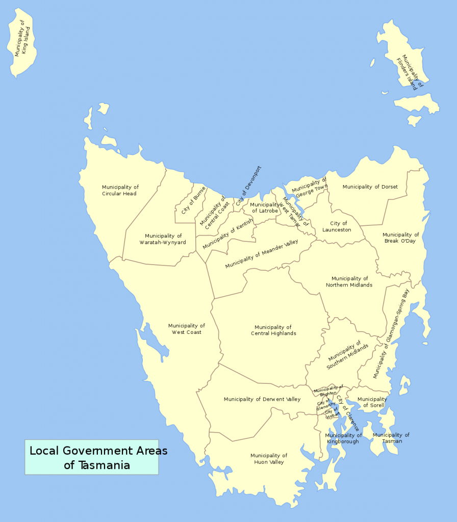 Former Local Government Areas Of Tasmania - Wikipedia - Printable Map Of Tasmania