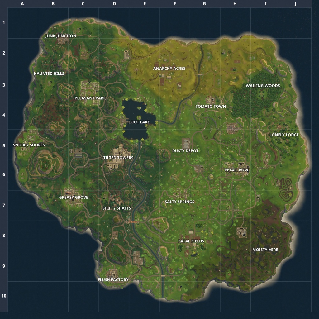 Fortnite Battle Royale Map: Chest Spawn Locations Updated Map - Printable Fortnite Map
