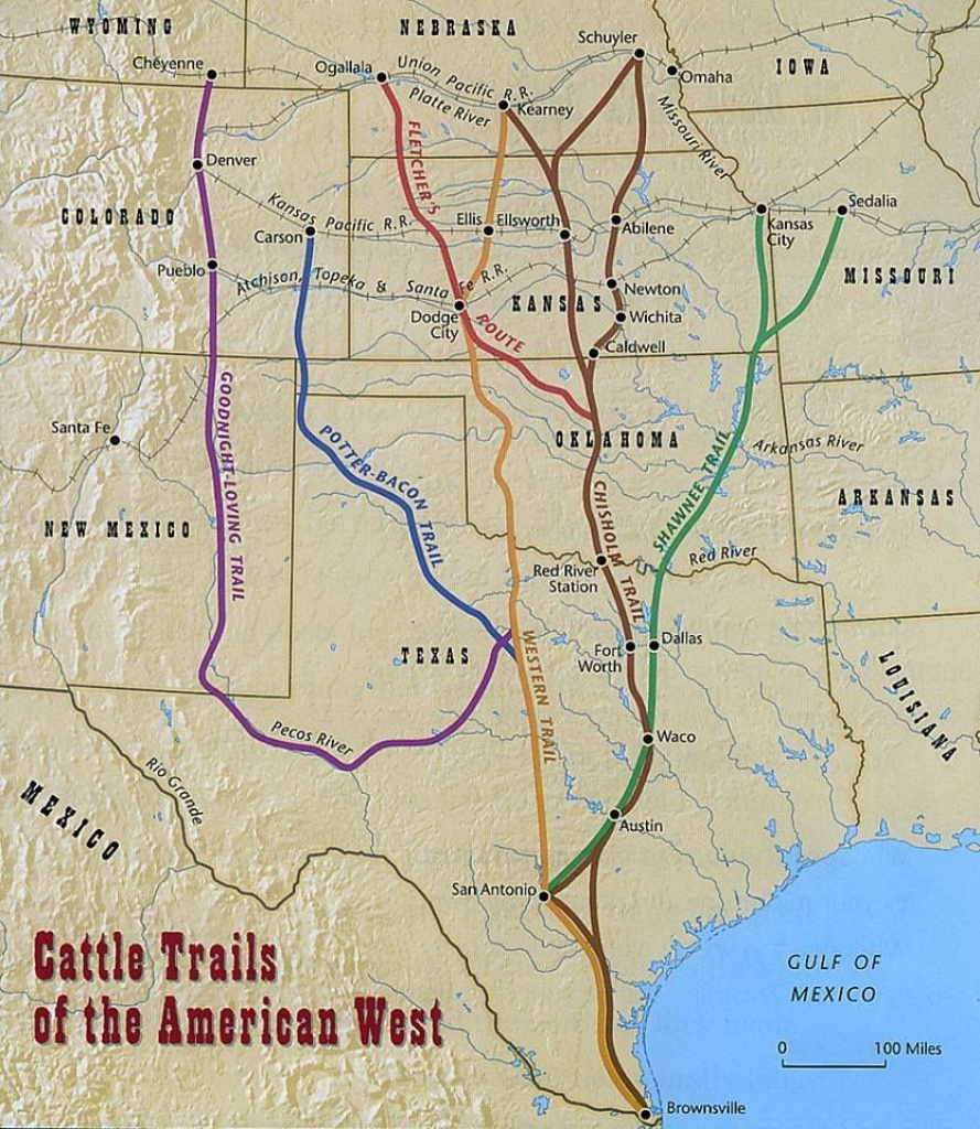 Found This 1870 Map Of The Cattle Trails Of The West | Cowboys Have - Adobe Walls Texas Map