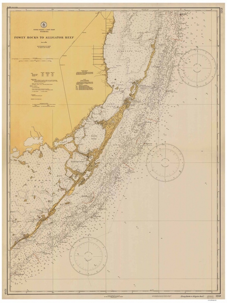Fowey Rocks To Alligator Key 1935-Nautical Map Florida City | Etsy - Water Depth Map Florida