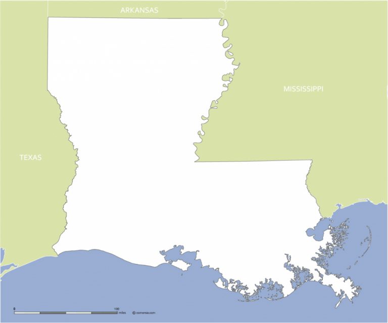 Free Blank Map Of Louisiana Us State - Texas Louisiana Border Map ...