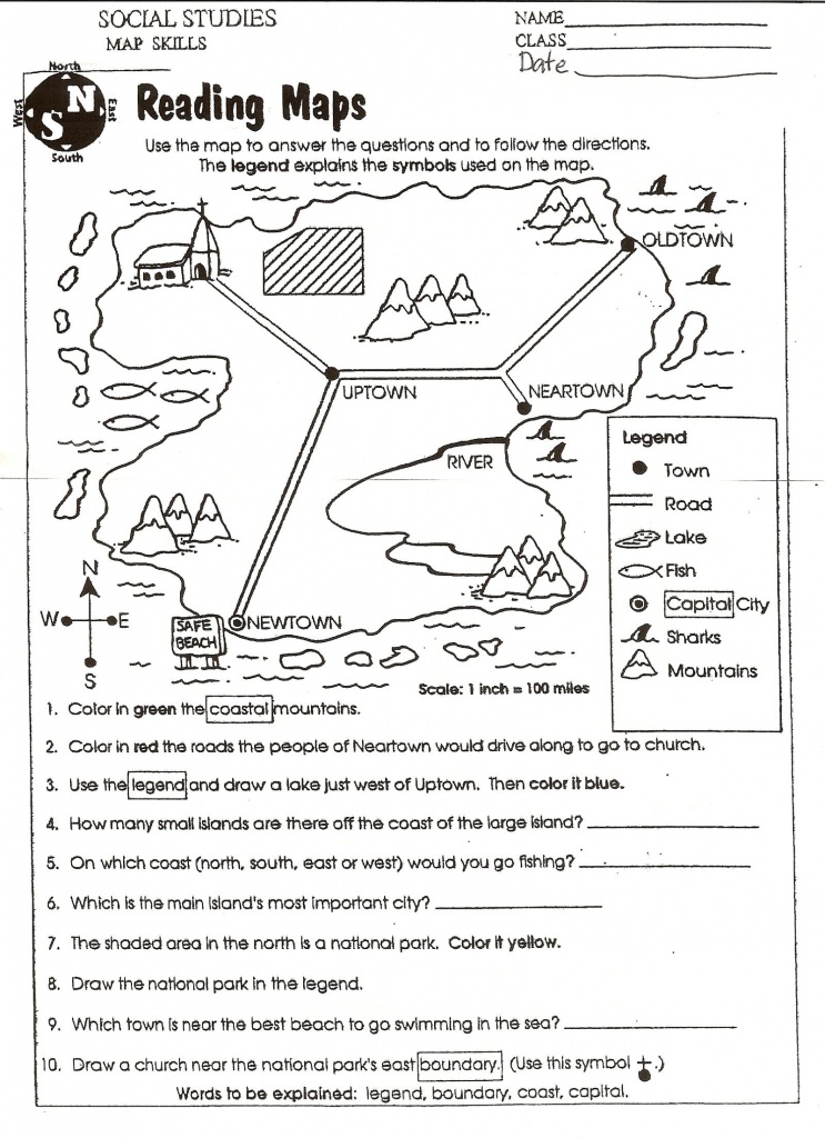 Free Elementary Worksheets On Reading Maps | Printableshelter | Kids - 6Th Grade Map Skills Worksheets Printable