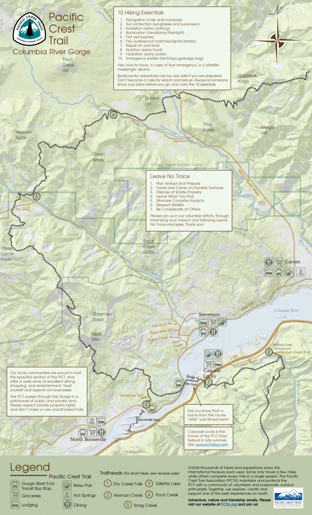 Free Map Of Pacific Crest Trail In Columbia River Gorge - Backpacking Maps California