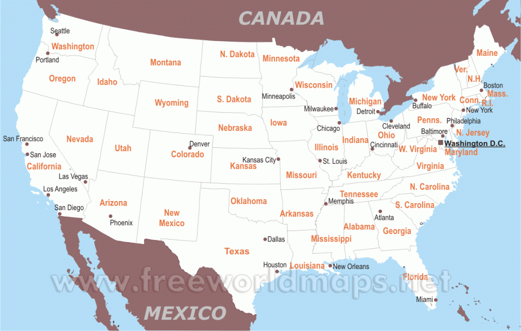 Free Printable Maps Of The United States - Printable Usa Map With States And Cities