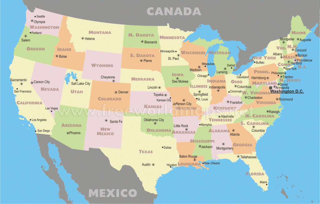Free Printable Us States And Capitals Map | Map Of Us States And - Printable Map Of Usa With States And Cities